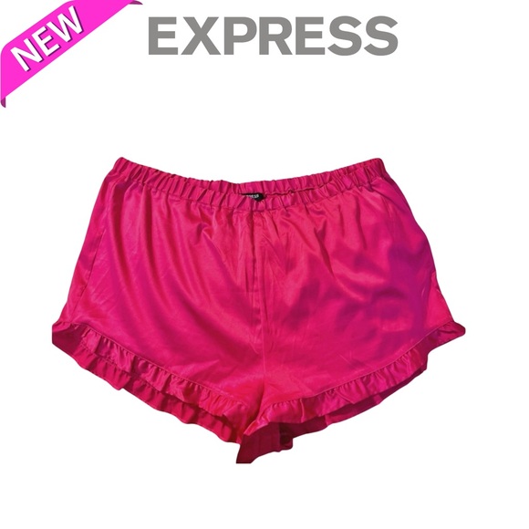 NEW Express Satin Pink Ruffle Shorts Size Large - Picture 1 of 3